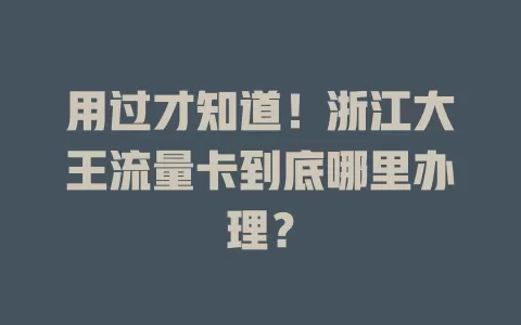 用过才知道!浙江大王流量卡到底哪里办理?