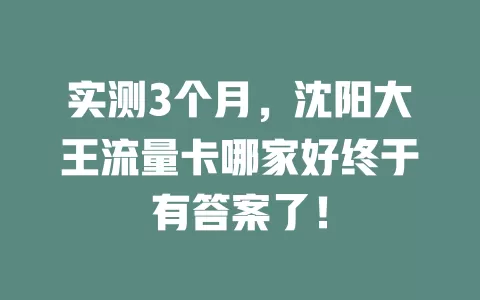 实测3个月，沈阳大王流量卡哪家好终于有答案了！