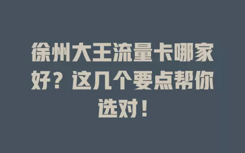 徐州大王流量卡哪家好？这几个要点帮你选对！
