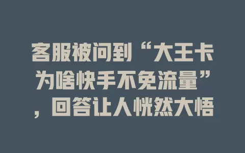 客服被问到“大王卡为啥快手不免流量”，回答让人恍然大悟