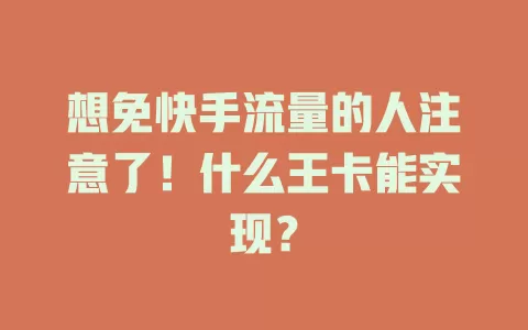 想免快手流量的人注意了！什么王卡能实现？