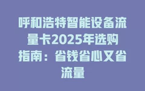呼和浩特智能设备流量卡2025年选购指南：省钱省心又省流量