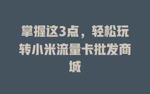 掌握这3点，轻松玩转小米流量卡批发商城