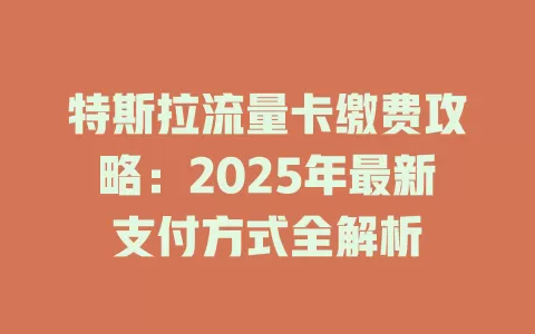 特斯拉流量卡缴费攻略：2025年最新支付方式全解析