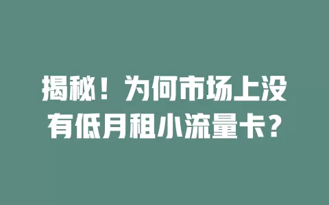 揭秘！为何市场上没有低月租小流量卡？