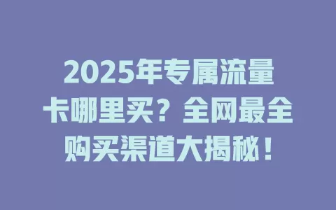 2025年专属流量卡哪里买？全网最全购买渠道大揭秘！