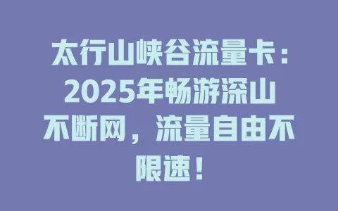 太行山峡谷流量卡：2025年畅游深山不断网，流量自由不限速！