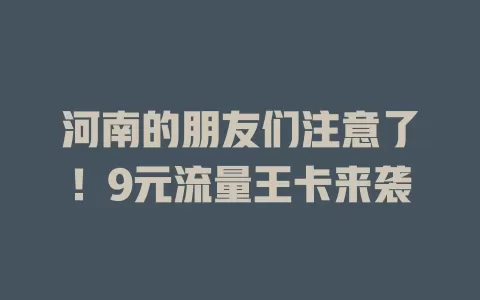 河南的朋友们注意了！9元流量王卡来袭