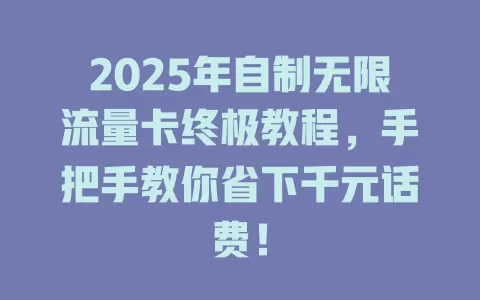 2025年自制无限流量卡终极教程，手把手教你省下千元话费！