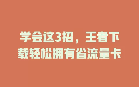 学会这3招，王者下载轻松拥有省流量卡