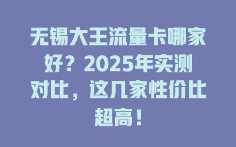 无锡大王流量卡哪家好？2025年实测对比，这几家性价比超高！