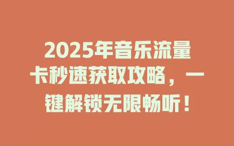 2025年音乐流量卡秒速获取攻略，一键解锁无限畅听！