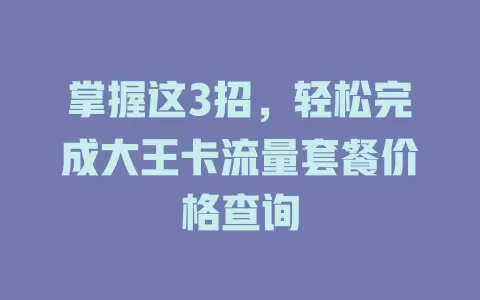 掌握这3招，轻松完成大王卡流量套餐价格查询