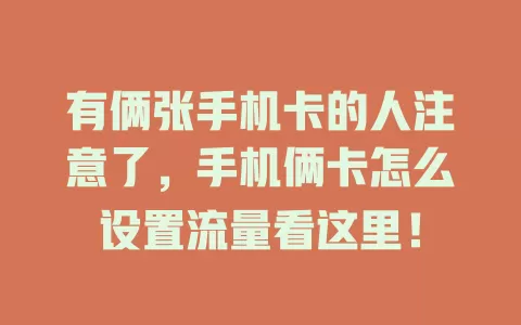 有俩张手机卡的人注意了，手机俩卡怎么设置流量看这里！