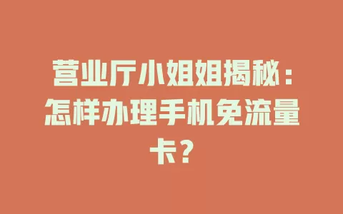 营业厅小姐姐揭秘：怎样办理手机免流量卡？