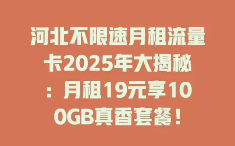 河北不限速月租流量卡2025年大揭秘：月租19元享100GB真香套餐！