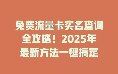 免费流量卡实名查询全攻略！2025年最新方法一键搞定