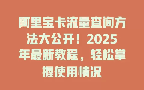 阿里宝卡流量查询方法大公开!2025年最新教程,轻松掌握使用情况