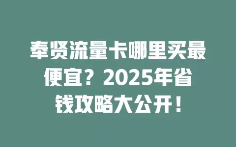 奉贤流量卡哪里买最便宜？2025年省钱攻略大公开！