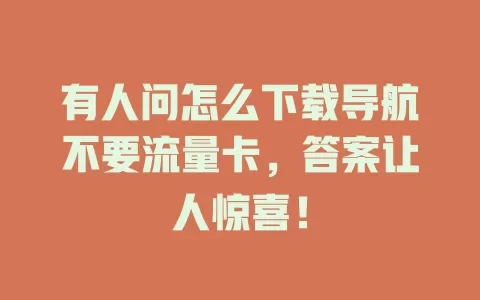 有人问怎么下载导航不要流量卡，答案让人惊喜！