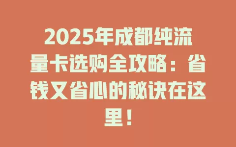 2025年成都纯流量卡选购全攻略：省钱又省心的秘诀在这里！