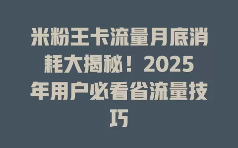 米粉王卡流量月底消耗大揭秘！2025年用户必看省流量技巧