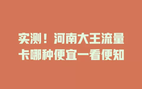 实测！河南大王流量卡哪种便宜一看便知