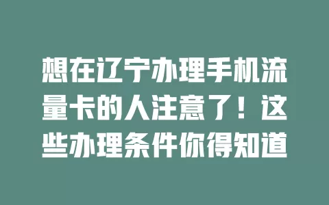 想在辽宁办理手机流量卡的人注意了!这些办理条件你得知道