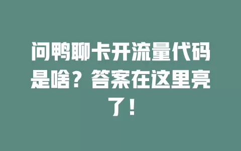 问鸭聊卡开流量代码是啥？答案在这里亮了！