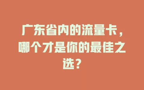广东省内的流量卡，哪个才是你的最佳之选？