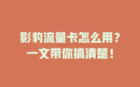 影豹流量卡怎么用？一文带你搞清楚！