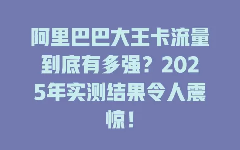 阿里巴巴大王卡流量到底有多强?2025年实测结果令人震惊!