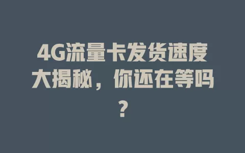 4G流量卡发货速度大揭秘，你还在等吗？