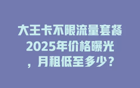 大王卡不限流量套餐2025年价格曝光，月租低至多少？