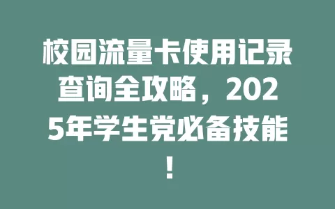 校园流量卡使用记录查询全攻略，2025年学生党必备技能！