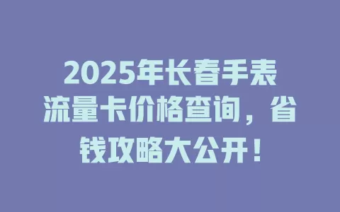 2025年长春手表流量卡价格查询，省钱攻略大公开！