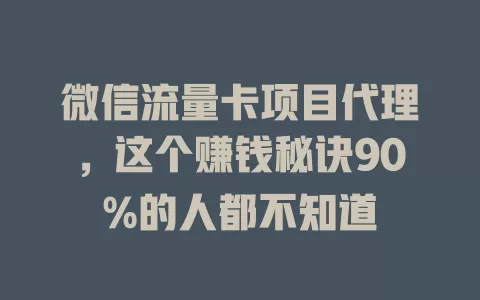 微信流量卡项目代理，这个赚钱秘诀90%的人都不知道