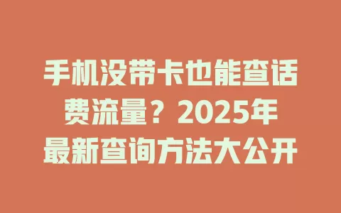 手机没带卡也能查话费流量？2025年最新查询方法大公开