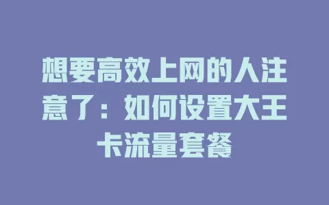 想要高效上网的人注意了：如何设置大王卡流量套餐
