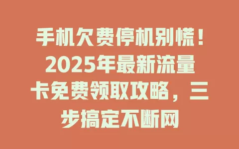 手机欠费停机别慌！2025年最新流量卡免费领取攻略，三步搞定不断网