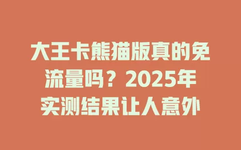 大王卡熊猫版真的免流量吗？2025年实测结果让人意外