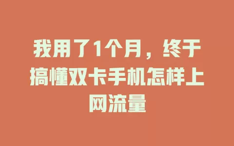 我用了1个月，终于搞懂双卡手机怎样上网流量