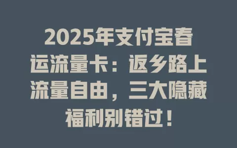 2025年支付宝春运流量卡：返乡路上流量自由，三大隐藏福利别错过！