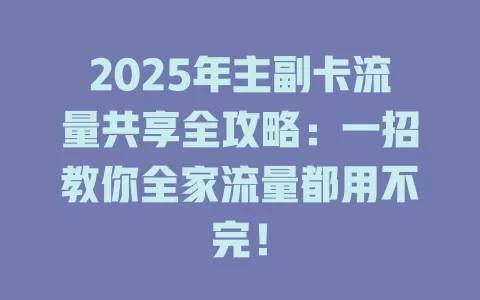 2025年主副卡流量共享全攻略：一招教你全家流量都用不完！