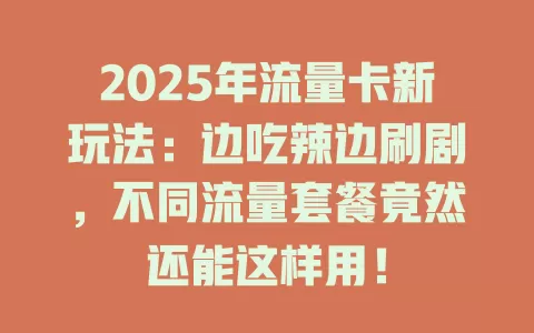 2025年流量卡新玩法：边吃辣边刷剧，不同流量套餐竟然还能这样用！