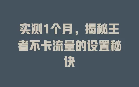 实测1个月，揭秘王者不卡流量的设置秘诀