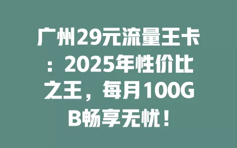 广州29元流量王卡：2025年性价比之王，每月100GB畅享无忧！