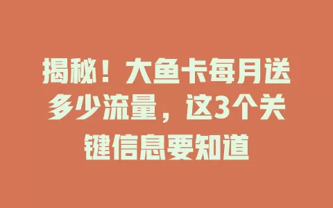 揭秘！大鱼卡每月送多少流量，这3个关键信息要知道
