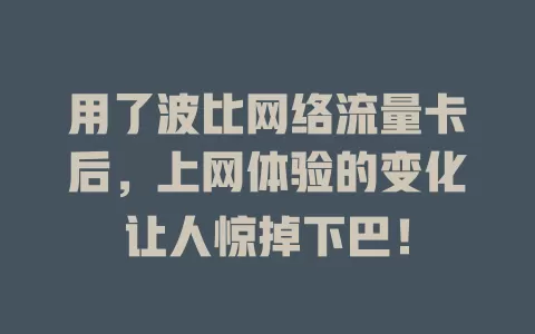 用了波比网络流量卡后，上网体验的变化让人惊掉下巴！