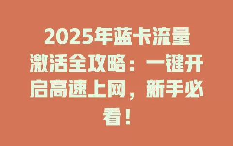 2025年蓝卡流量激活全攻略：一键开启高速上网，新手必看！